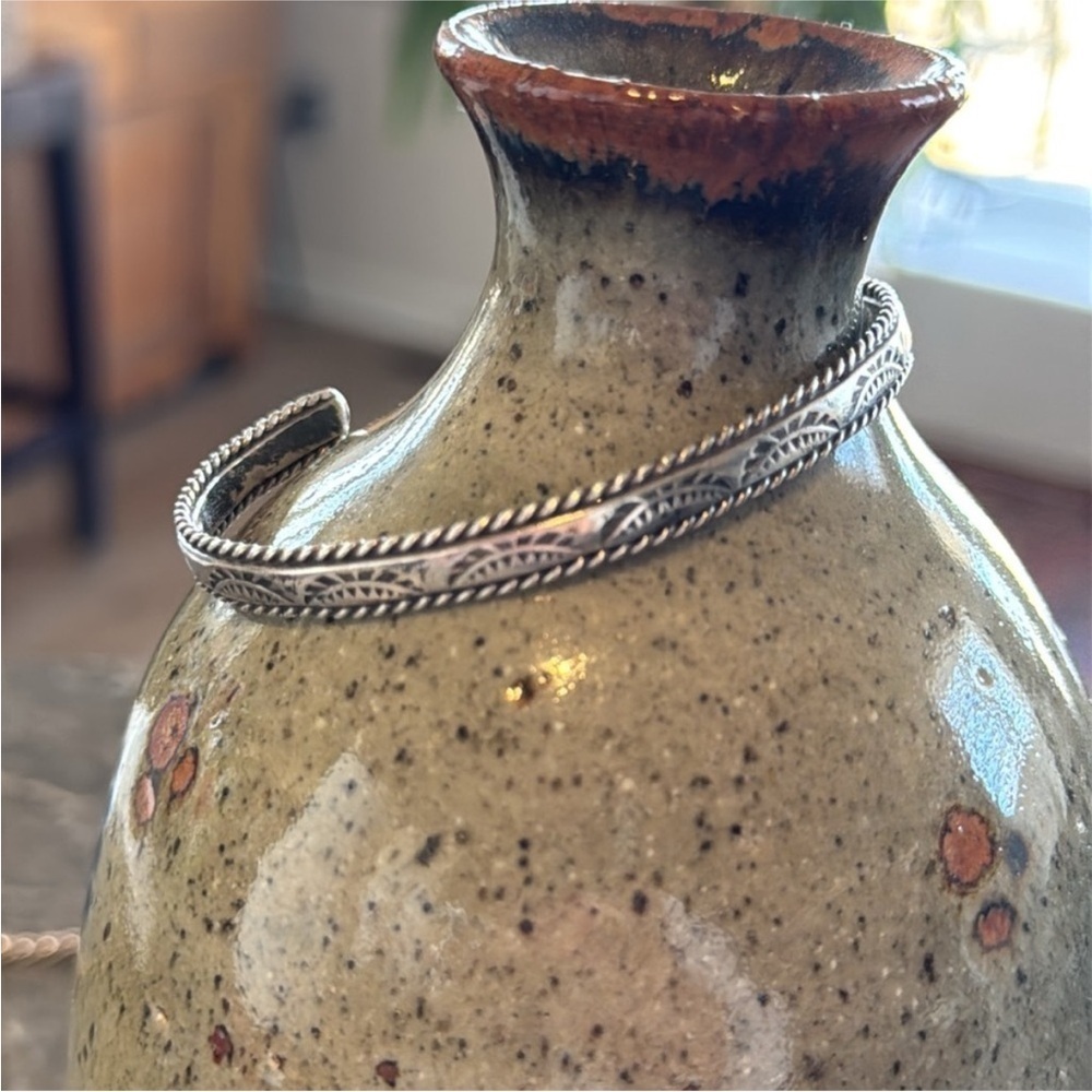 Handcrafted Navaho Silver Feather Stamped Cuff Bracelet